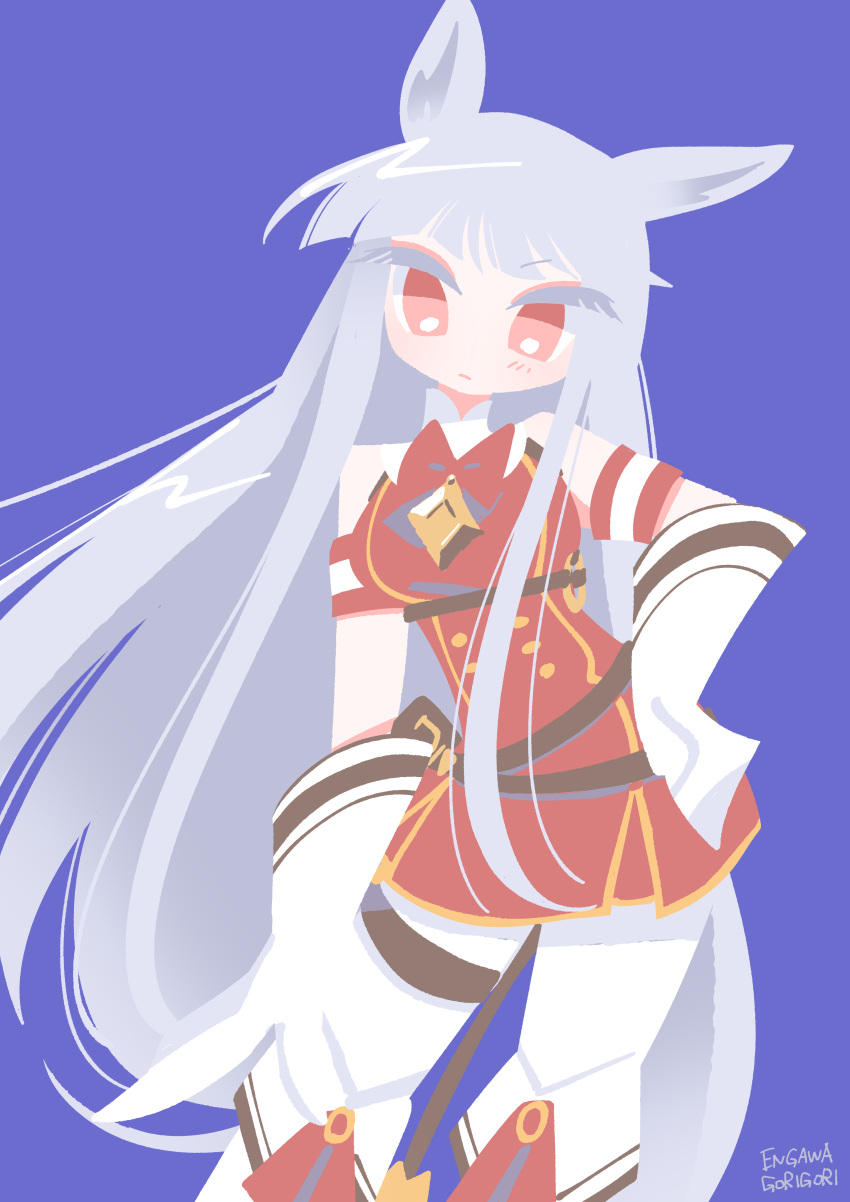 1girl, absurdres, animal_ears, artist_name, blue_background, blunt_bangs, breasts, commentary_request
