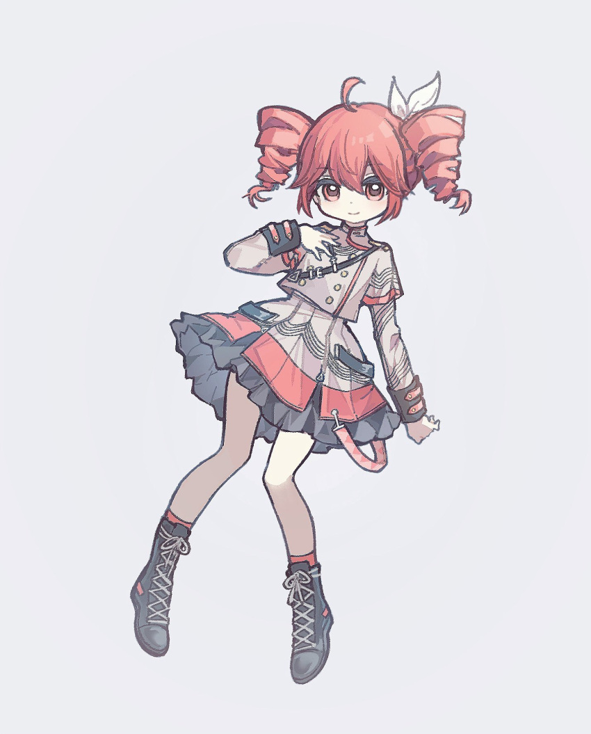 1girl, ahoge, akoto_(akoto0228), arm_at_side, belt, black_belt, black_sleeve_cuffs, boots