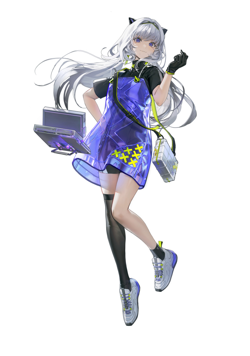 1girl, absurdres, bike_shorts, black_gloves, black_shirt, black_shorts, black_socks, black_thighhighs
