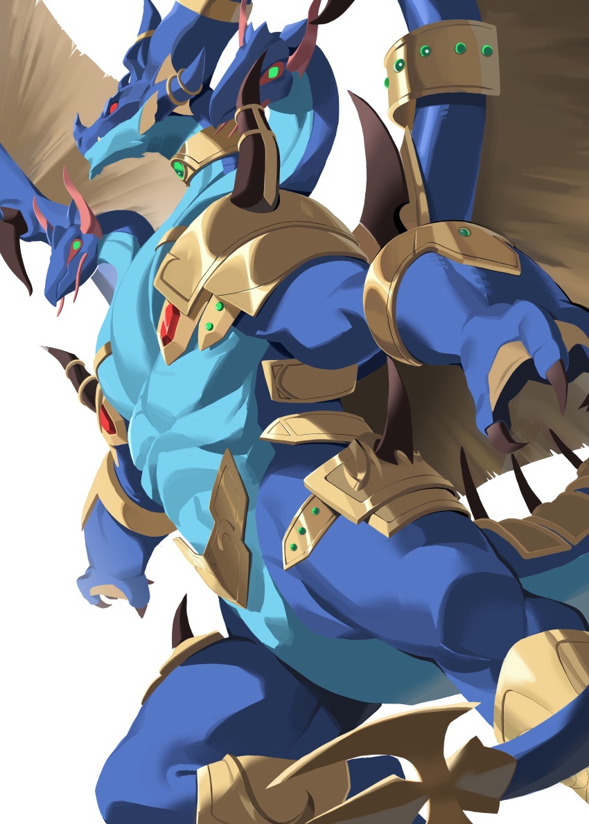 abs, absurdres, armor, blue_skin, claws, closed_mouth, colored_skin, cowboy_shot