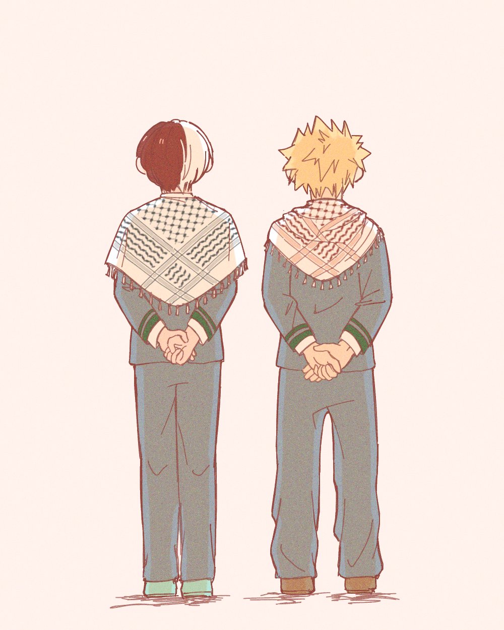 2boys, arms_behind_back, bakugou_katsuki, blonde_hair, boku_no_hero_academia, facing_away, from_behind, full_body