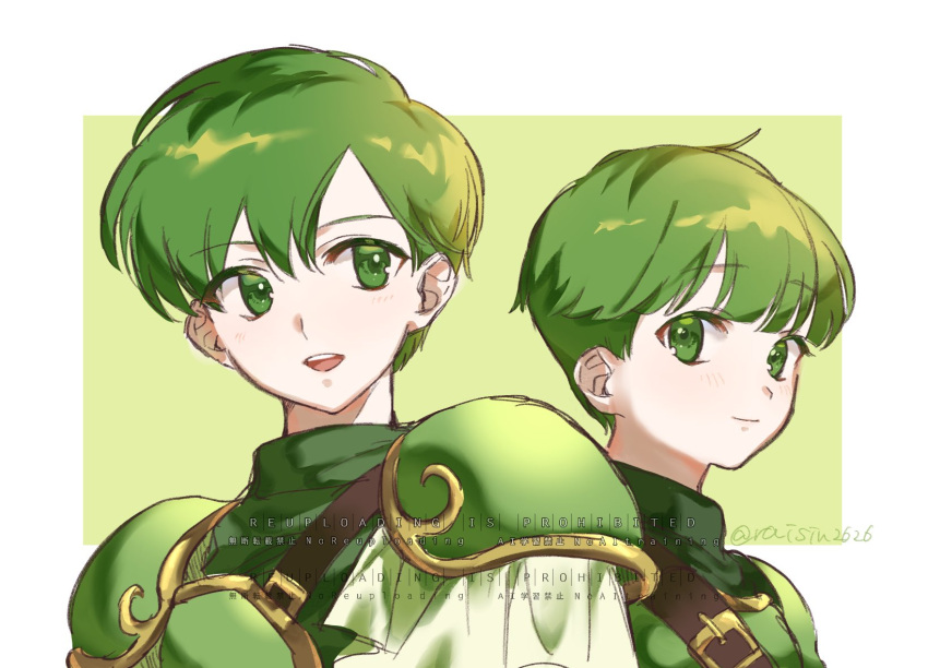 2boys, armor, border, brothers, closed_mouth, commentary_request, fire_emblem, fire_emblem:_mystery_of_the_emblem