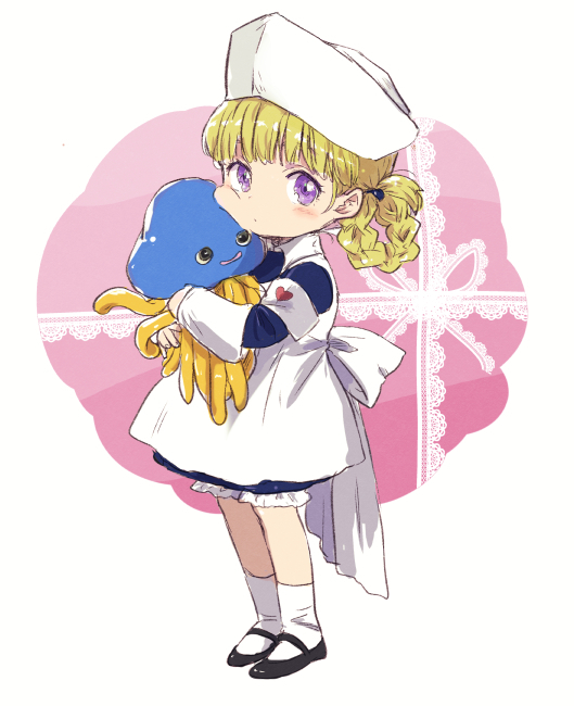 1girl, alternate_costume, alternate_hairstyle, blonde_hair, border, braid, braided_hair_rings, commentary_request