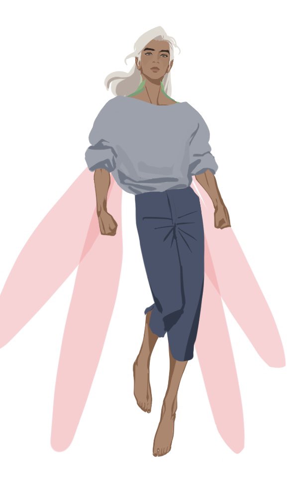 1boy, barefoot, blue_pants, brown_eyes, closed_mouth, commentary, dark-skinned_male, dark_skin