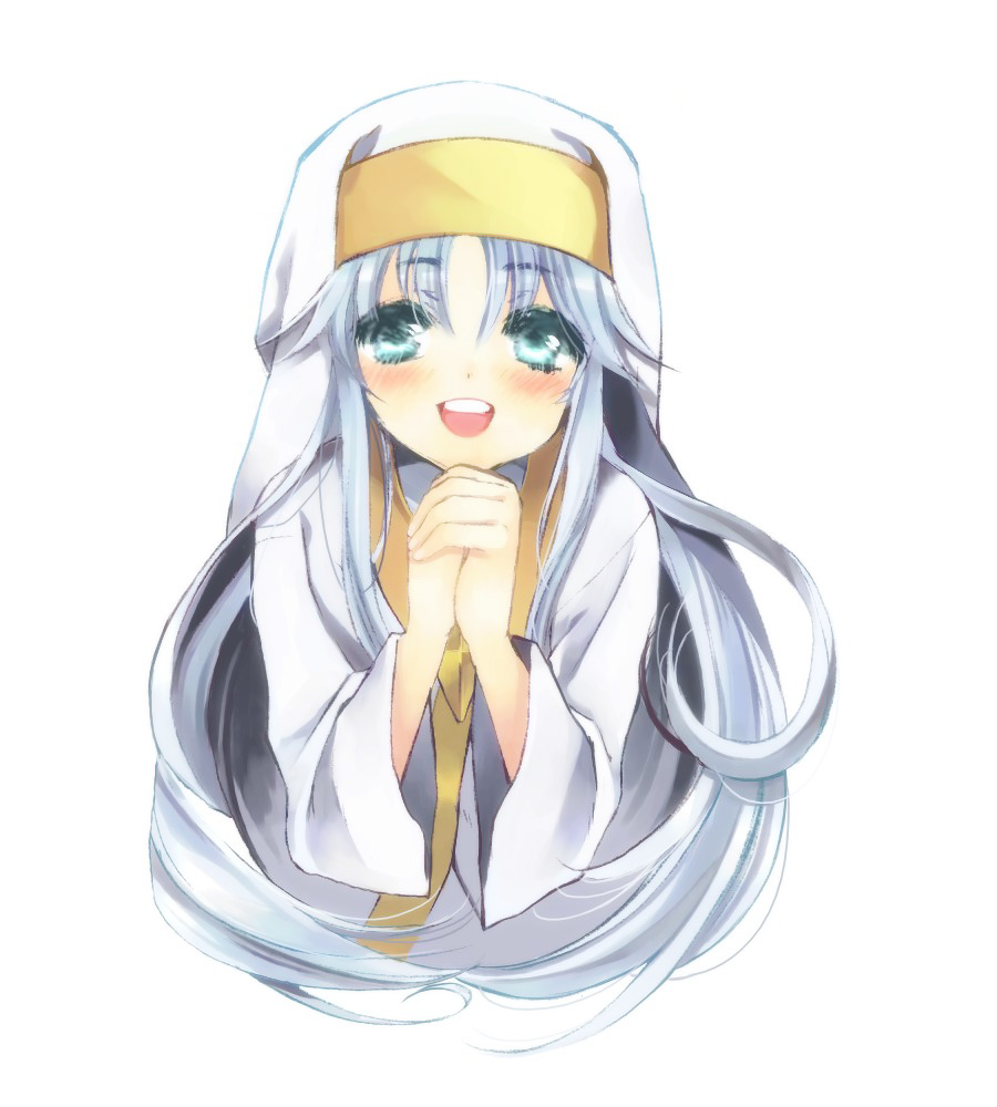 cape, grey_hair, index, long_hair, manji_(nanakirio), nun, robe, smile