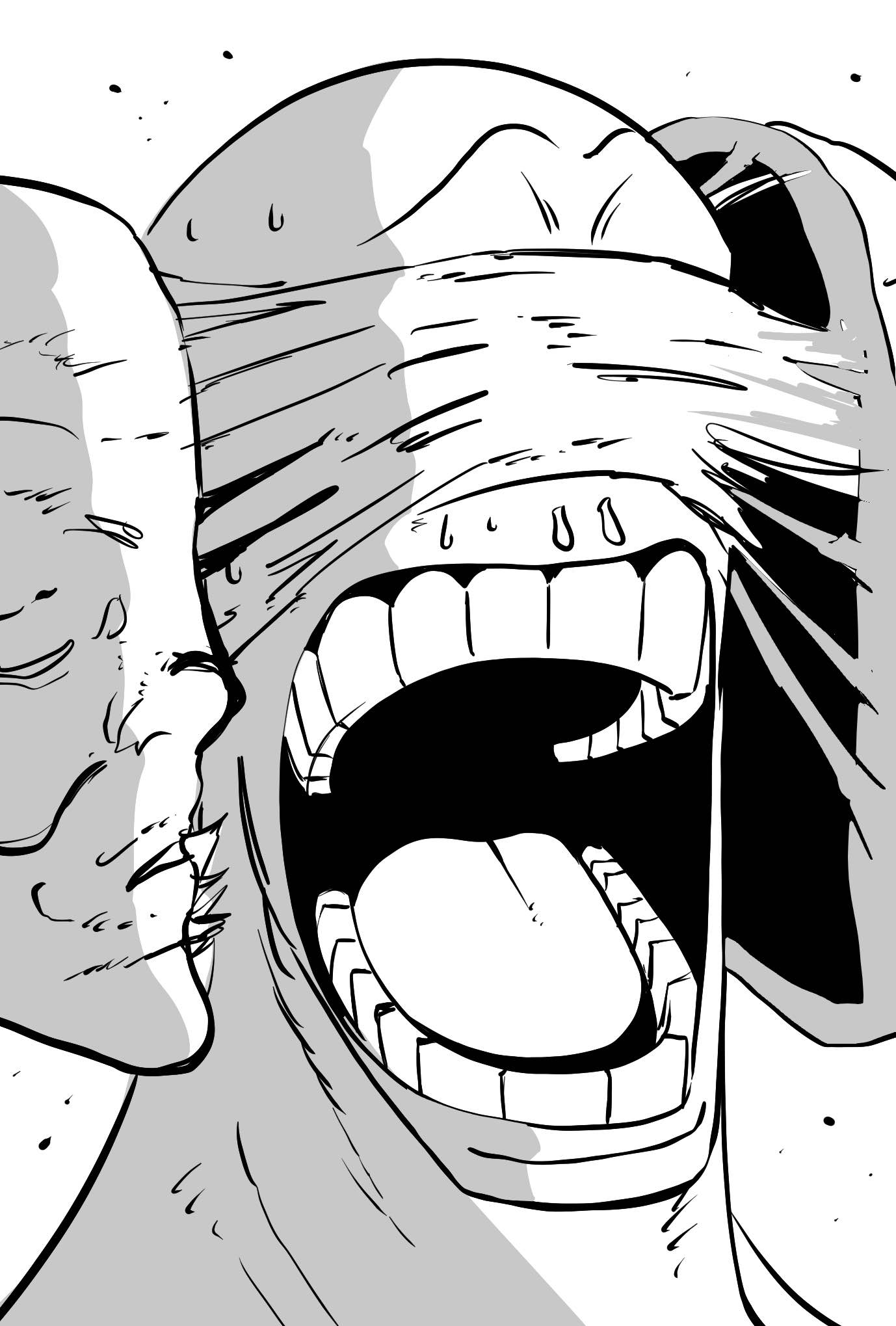 1boy, aging_devil_(chainsaw_man), chainsaw_man, demon, enel_face_(meme), greyscale, highres, male_focus