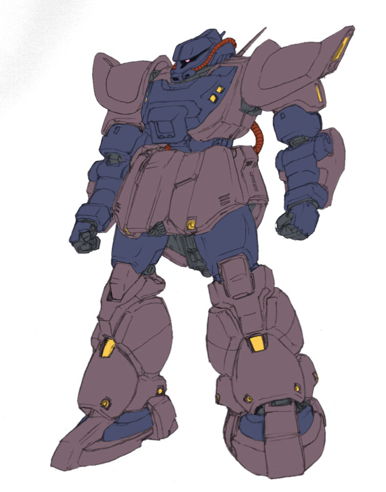 act_zaku, cable, clenched_hands, commentary_request, concept_art, gundam, machinery, mecha, mecha_focus, mobile_suit, msx-2, no_humans, one-eyed, robot, science_fiction, sketch, white_background, zeon