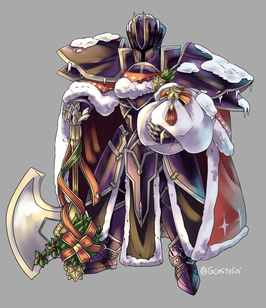 1boy, armor, axe, black_armor, black_knight_(fire_emblem), black_knight_(winter)_(fire_emblem), cape, christmas