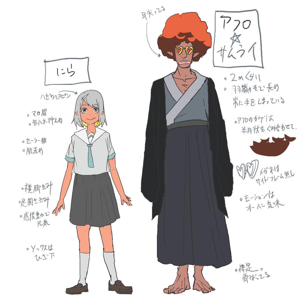 1boy, 1girl, afro, afro_samurai_(zutomayo), aqua_eyes, aqua_necktie, aqua_trim, barefoot