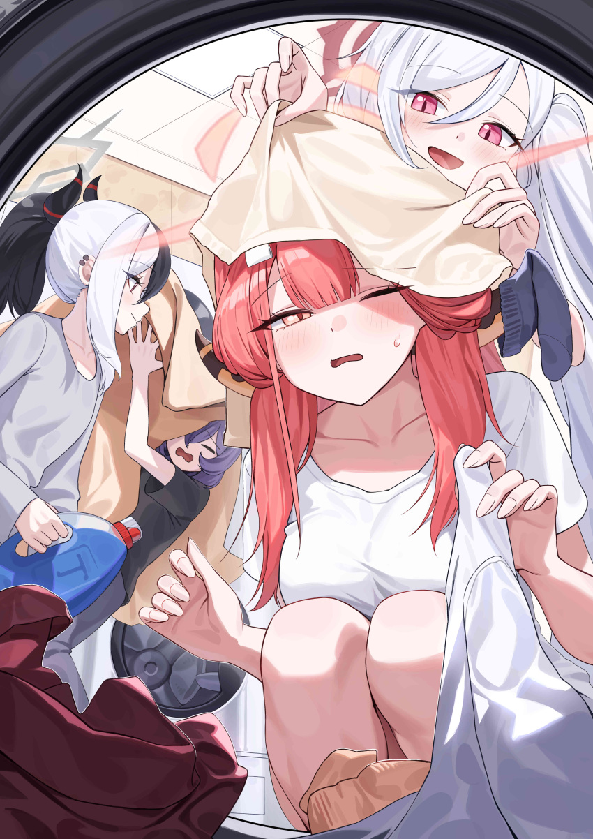 4girls, absurdres, alternate_costume, aru_(blue_archive), black_hair, blue_archive, blue_hair, blush