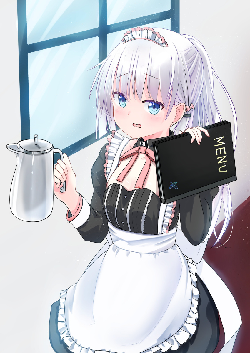 1girl, absurdres, alternate_costume, alternate_hairstyle, apron, back_bow, black_shirt, black_skirt