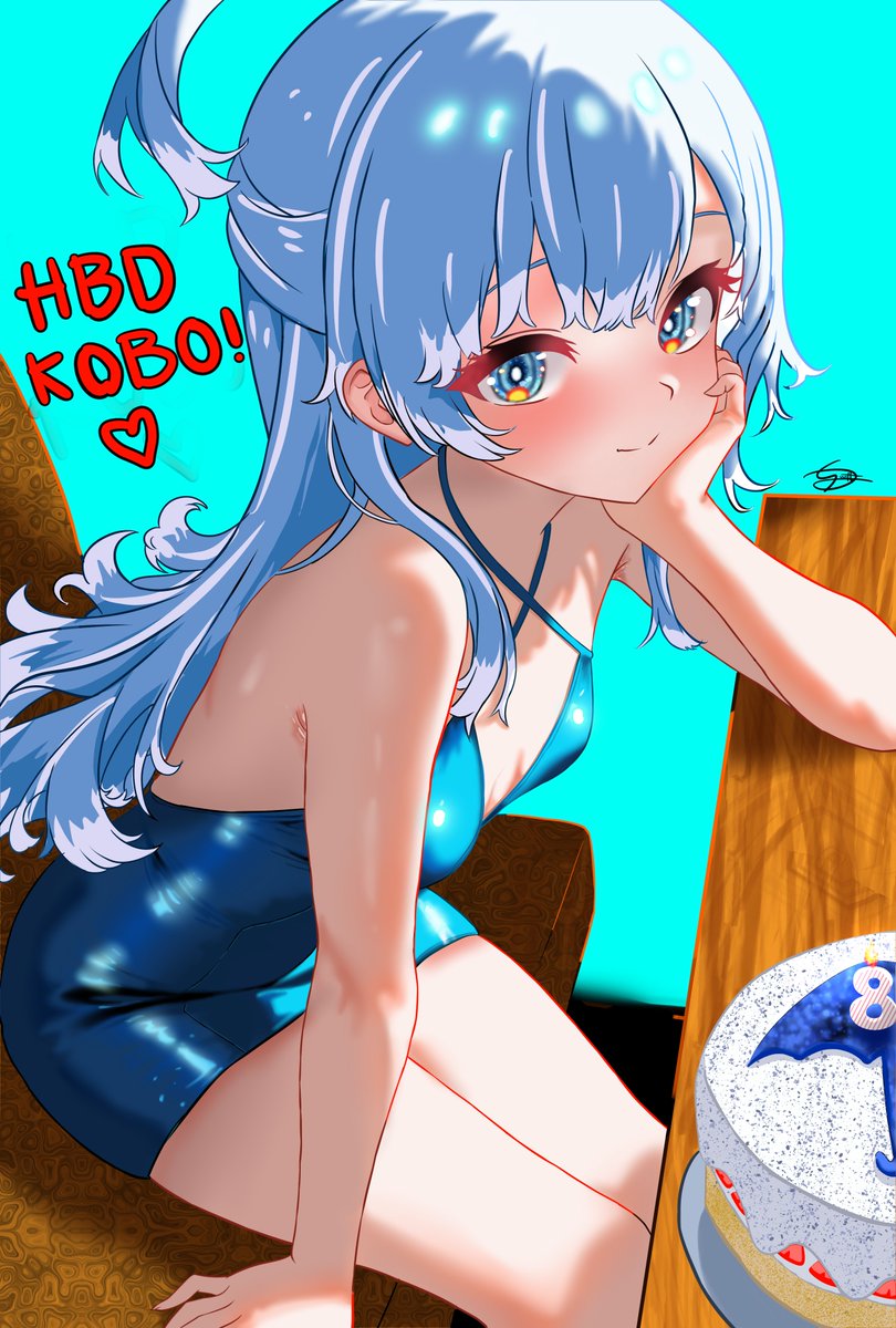 1girl, blue_eyes, blue_hair, dfswift, dress, highres, hololive, hololive_indonesia