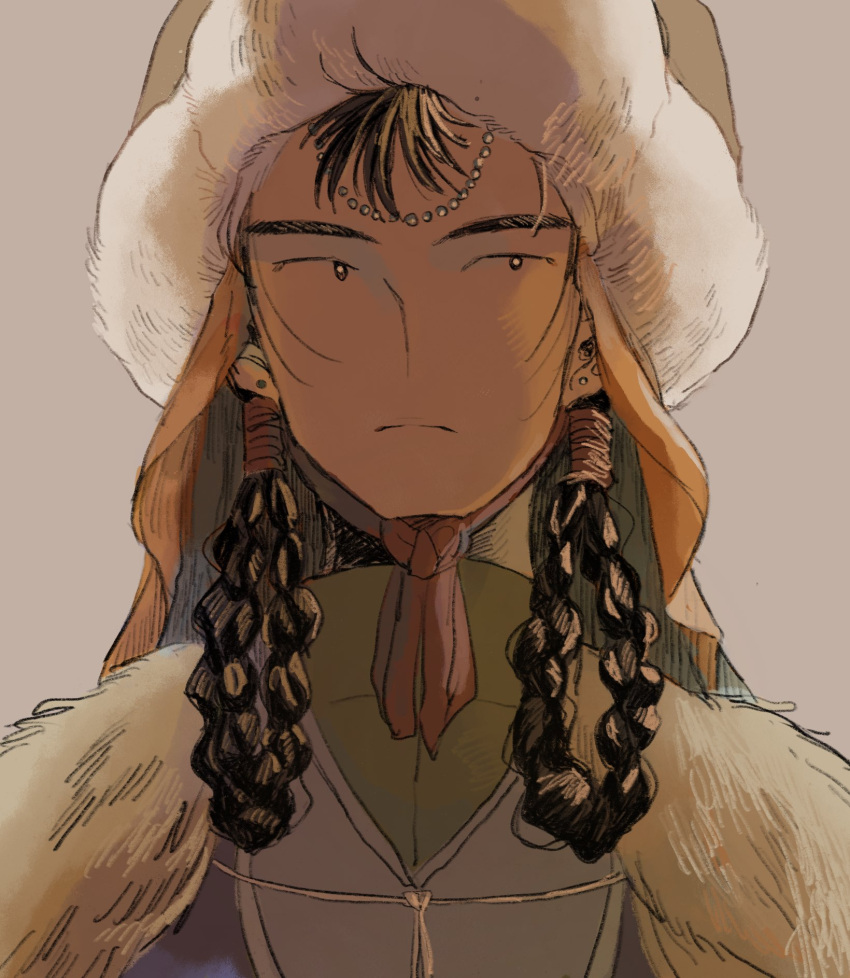 1boy, black_eyes, black_hair, braid, braided_hair_rings, capelet, closed_mouth, clothing_request