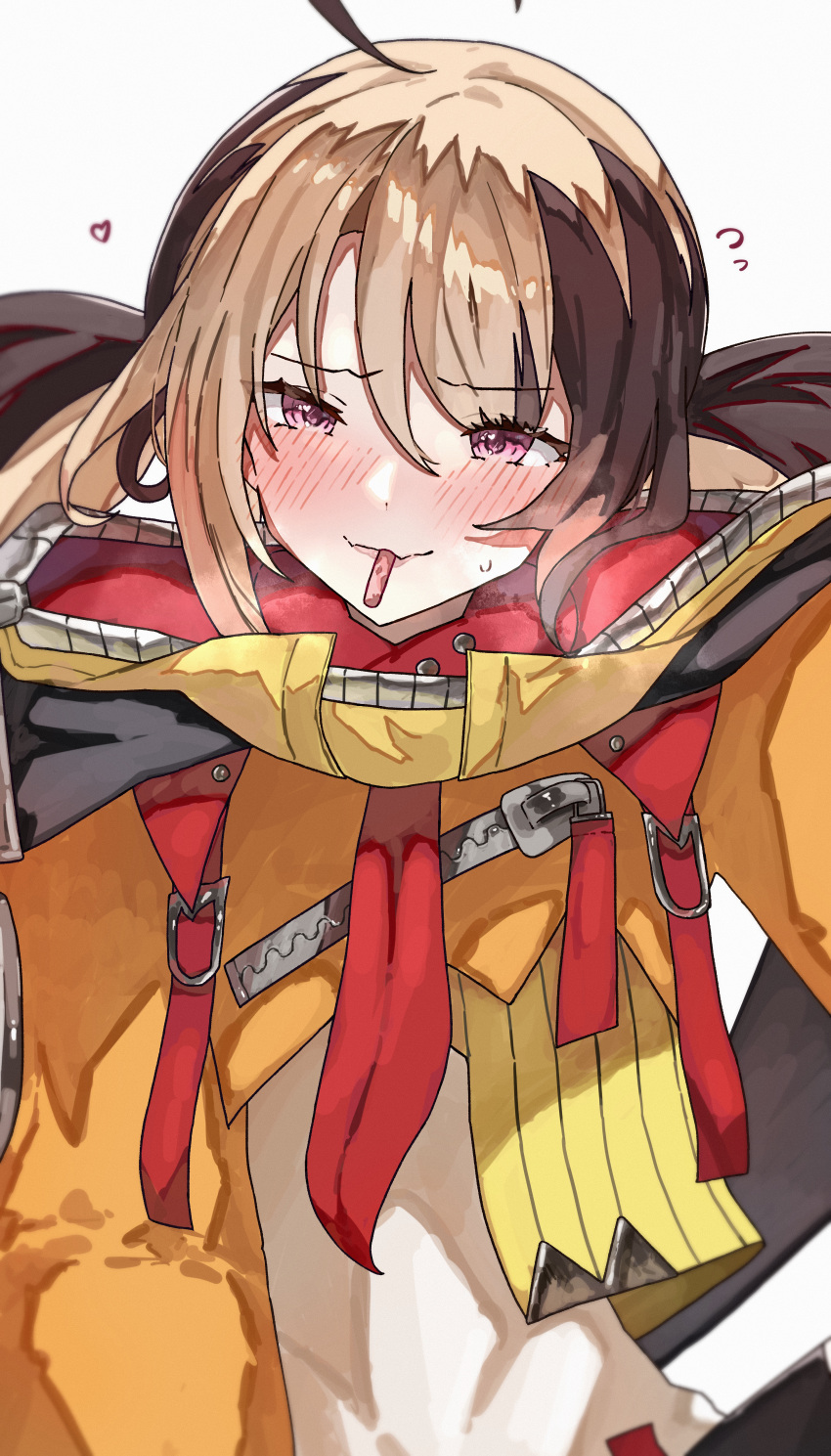 1girl, absurdres, ahoge, black_gloves, blush, brown_hair, covering_own_mouth, ewn
