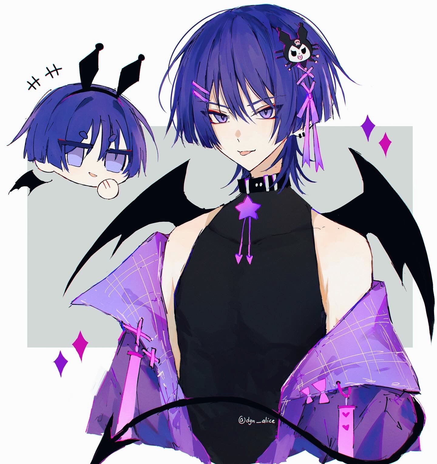 +++, 1boy, alternate_costume, bare_shoulders, belt_collar, black_bodysuit, black_collar, black_wings