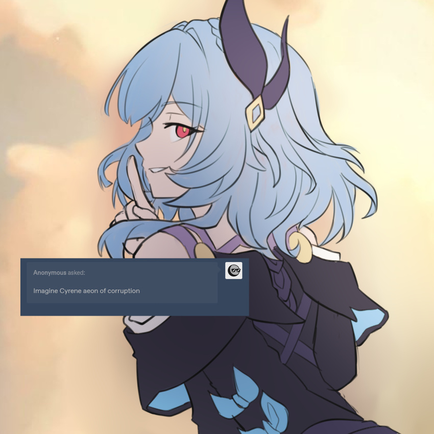 1girl, alternate_hair_color, black_jacket, blue_hair, cyrene_(honkai:_star_rail), grin, hair_ornament, hand_up