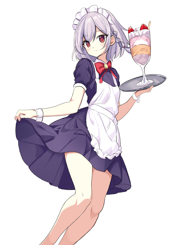 1boy, alternate_costume, apron, asuka_minato, black_skirt, blush, bow, bowtie