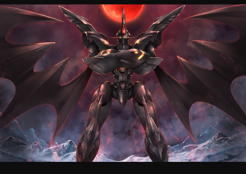 aura, ayato_mabu, black_wings, crossed_arms, dark_aura, full_moon, glowing, glowing_eyes