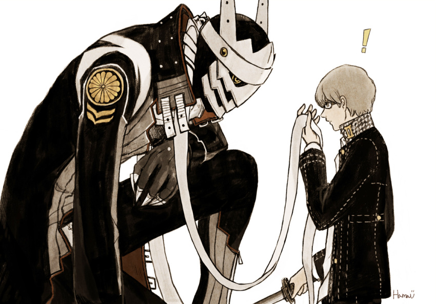 !, 1boy, arm_on_knee, arm_up, black-framed_eyewear, black_pants, claws, commentary