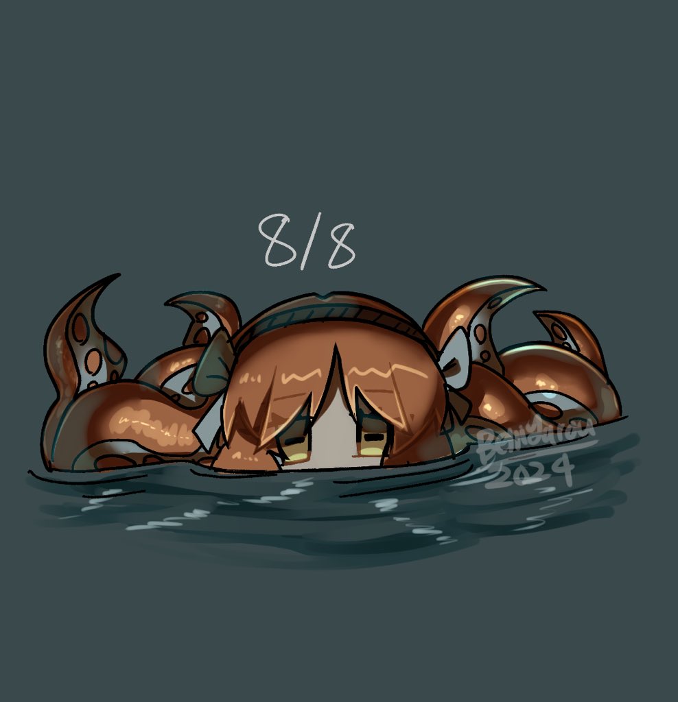 1girl, artist_name, beniyarou, bow, cephalopod_eyes, dated, green_background, hair_bow
