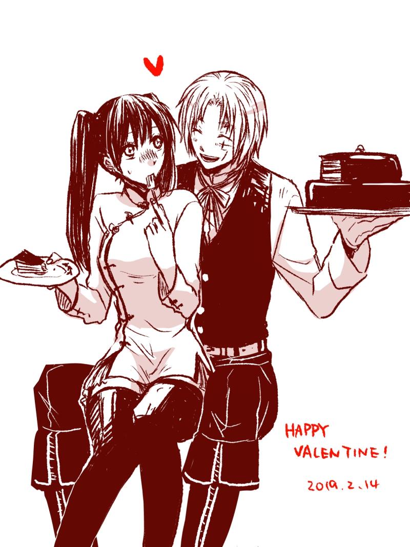 1boy, 1girl, allen_walker, asukawvm, belt, black_hair, black_pants, black_thighhighs