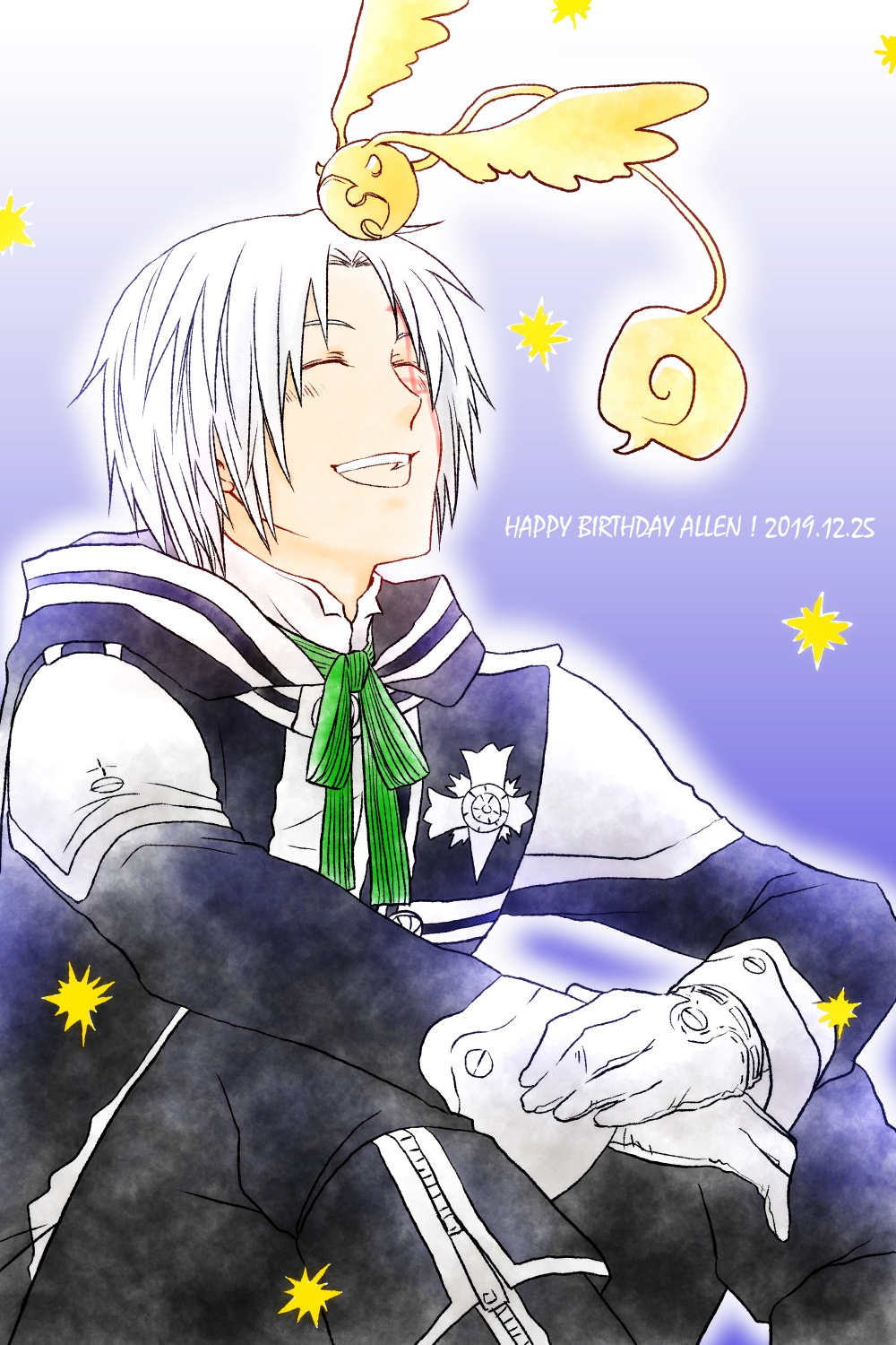 1boy, allen_walker, asukawvm, black_jacket, black_order_uniform, closed_eyes, d.gray-man, dress_shirt