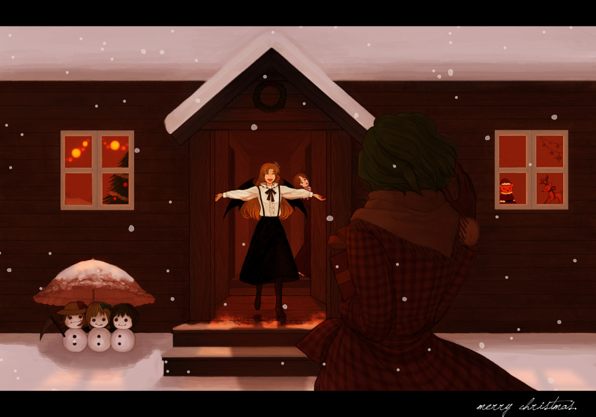 ameri, black_skirt, blonde_hair, bow, christmas, christmas_tree, doll, dress