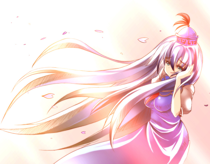 average, blue_eyes, breasts, kamishirasawa_keine, long_hair, silver_hair, solo, touhou