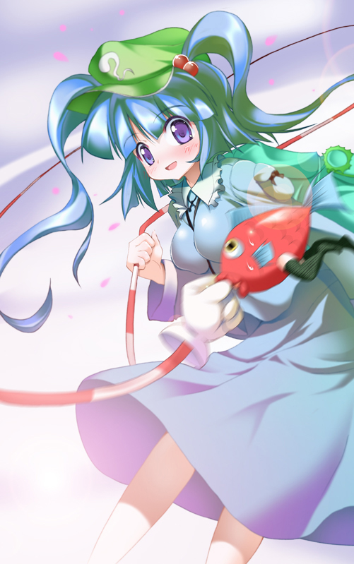 average, blue_eyes, green_hair, kawashiro_nitori, magic_hand, nobiiru_arm, robotic_arms, solo