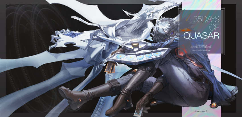 1boy, artist_name, bad_link, belt, belt_pouch, black_hair, black_shirt, blue_eyes