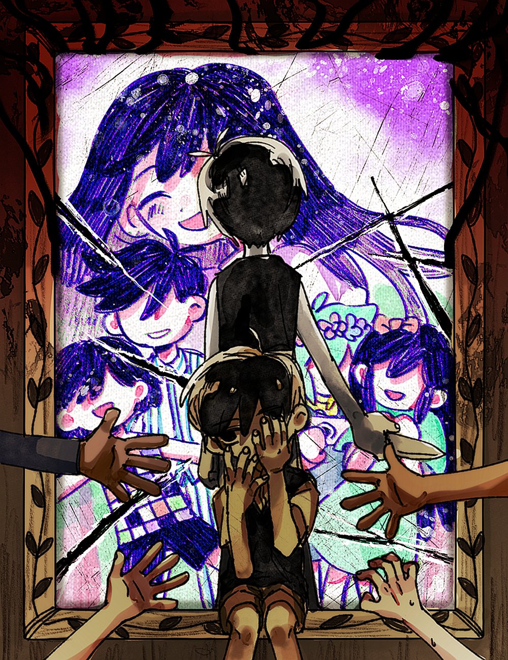 1girl, 5boys, aubrey_(faraway)_(omori), aubrey_(headspace)_(omori), aubrey_(omori), basil_(faraway)_(omori), basil_(headspace)_(omori), basil_(omori)