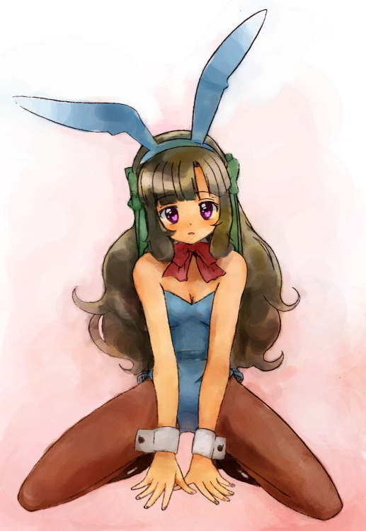 anyamal_tantei_kirumin_zoo, bad_id, black_hair, bunny_ears, bunnysuit, long_hair, mikogami_nagisa, nyama