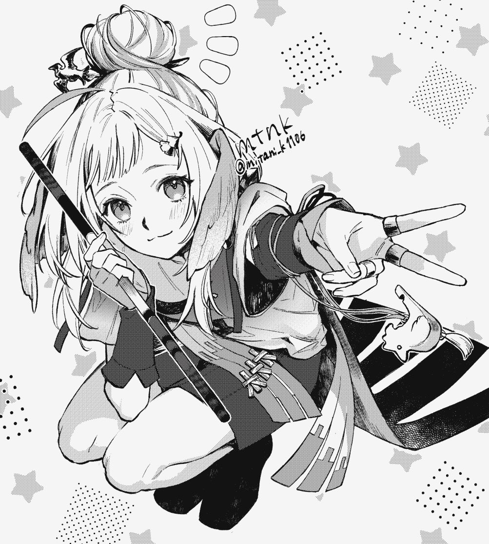 1girl, arknights, blush, closed_mouth, commentary_request, fingerless_gloves, from_above, full_body