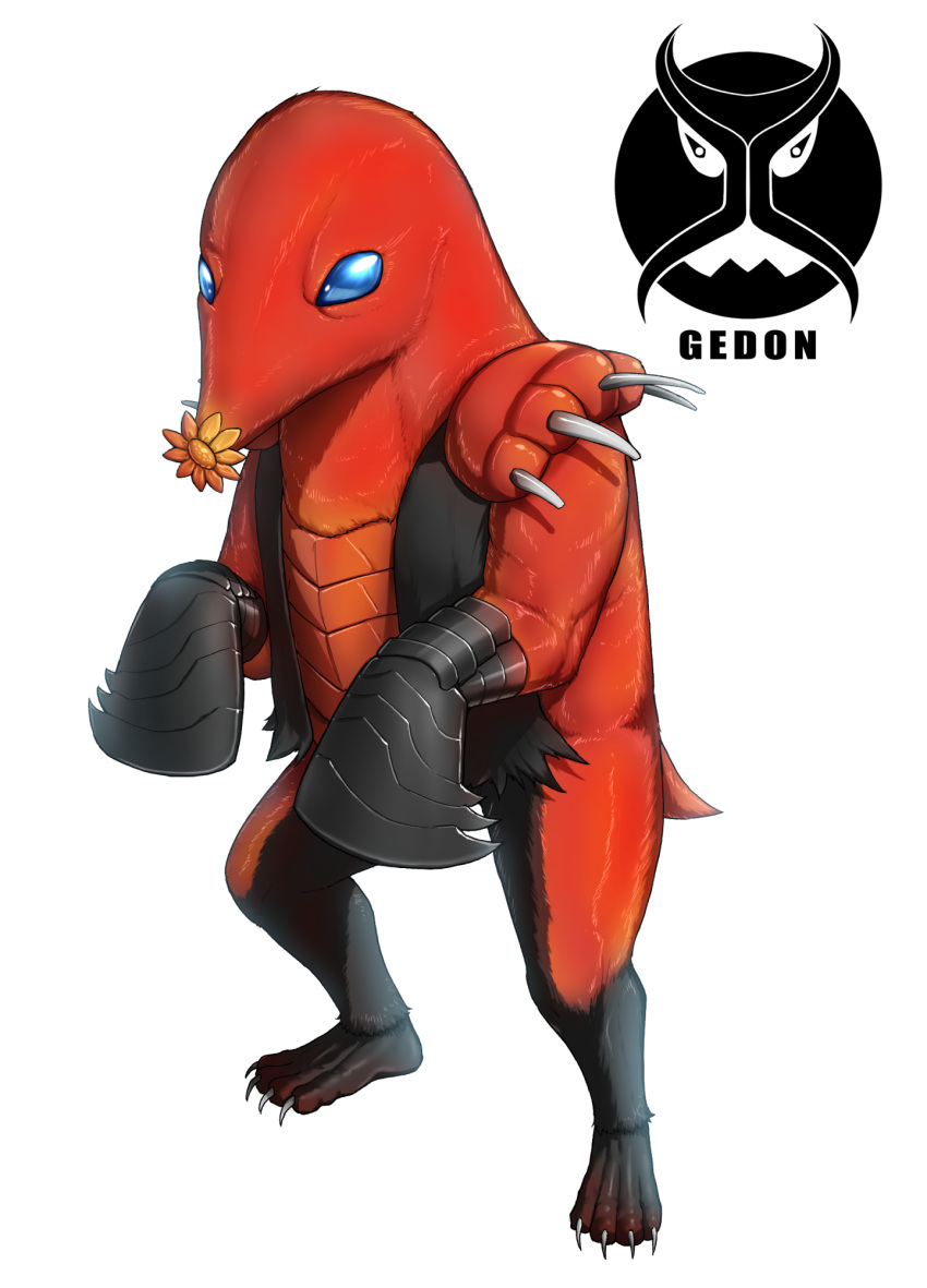 1girl, animal_feet, black_fur, blue_eyes, body_fur, claws, commentary, eidenjyou1997