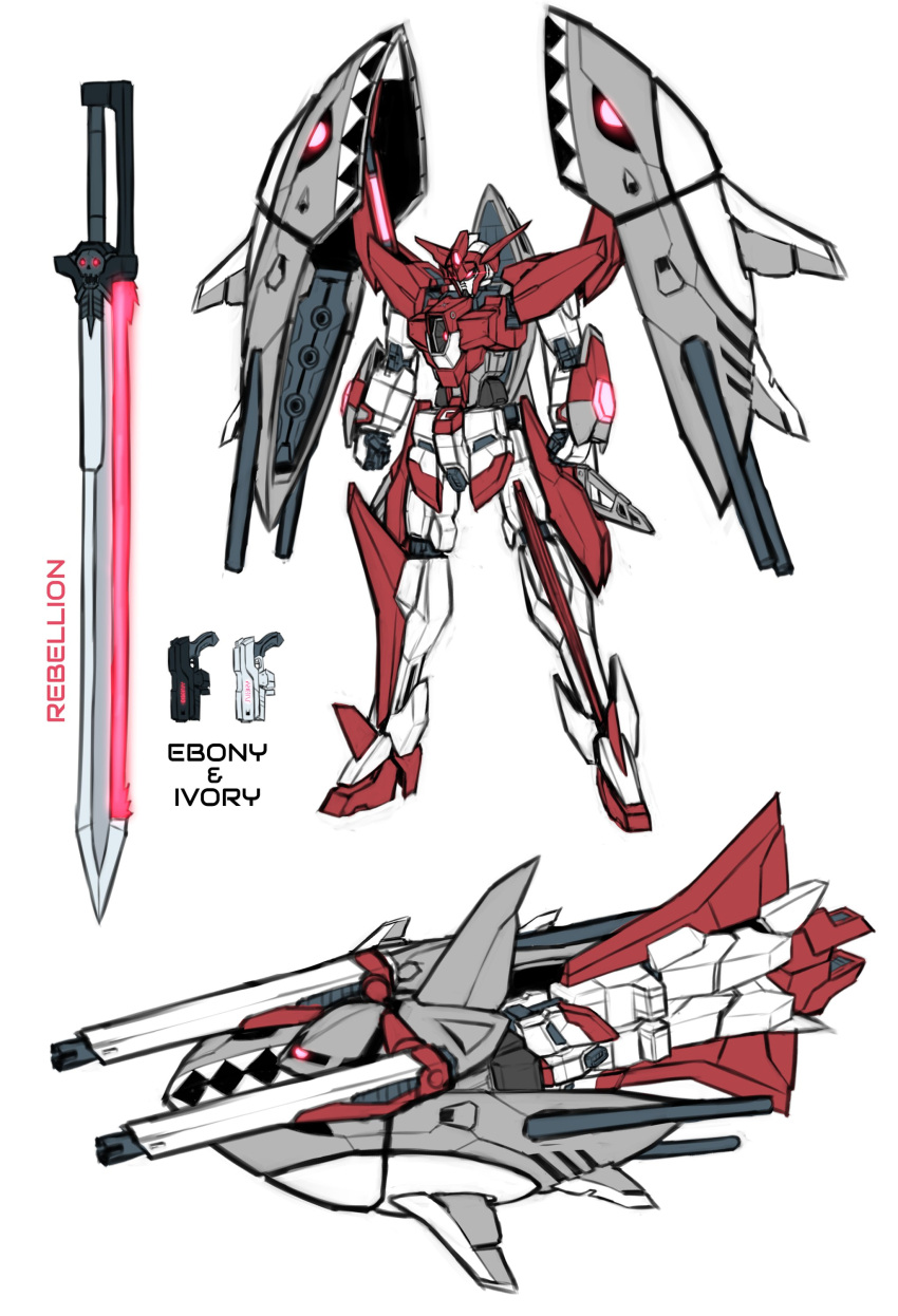 absurdres, abyss_gundam, alternate_color, beam_gun, beam_sword, chest_cannon, double_beam_cannon, full_body