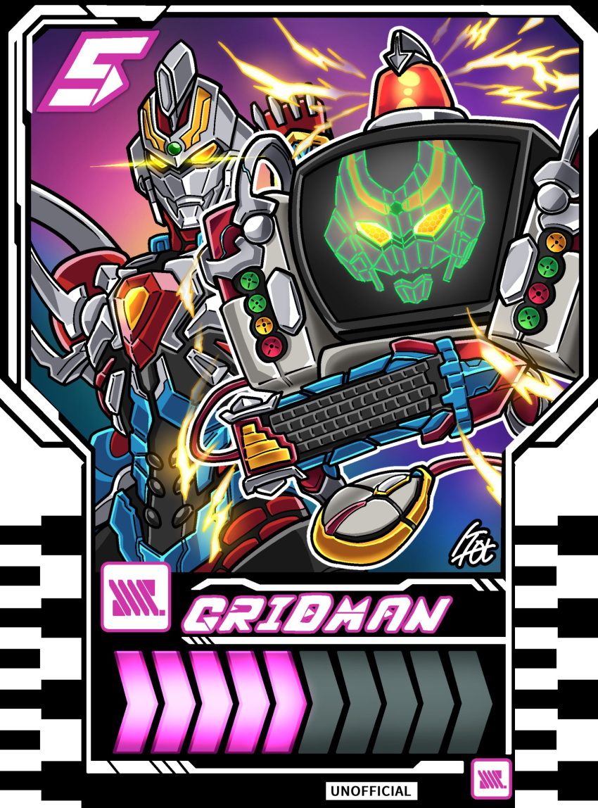 acceptor, armor, computer, computer_keyboard, computer_mouse, crossover, electricity, glowing