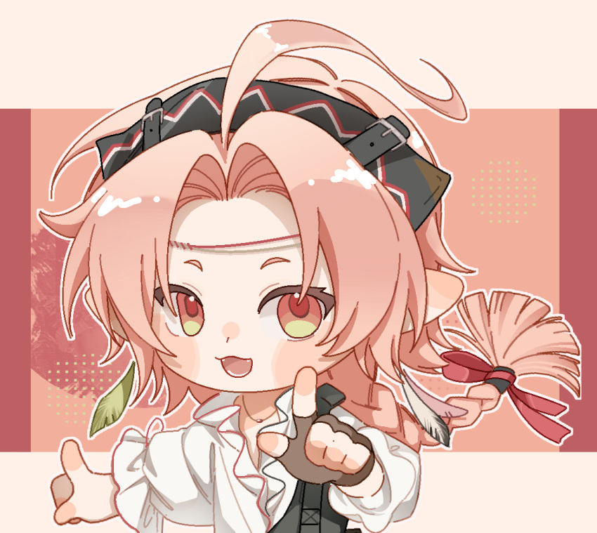 1girl, ahoge, arknights, blush, braid, brown_gloves, chibi, chibi_only