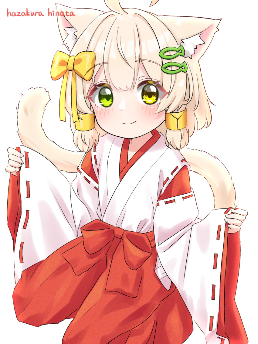 1boy, animal_ears, artist_name, blonde_hair, blush, bow, cat_boy, cat_ears