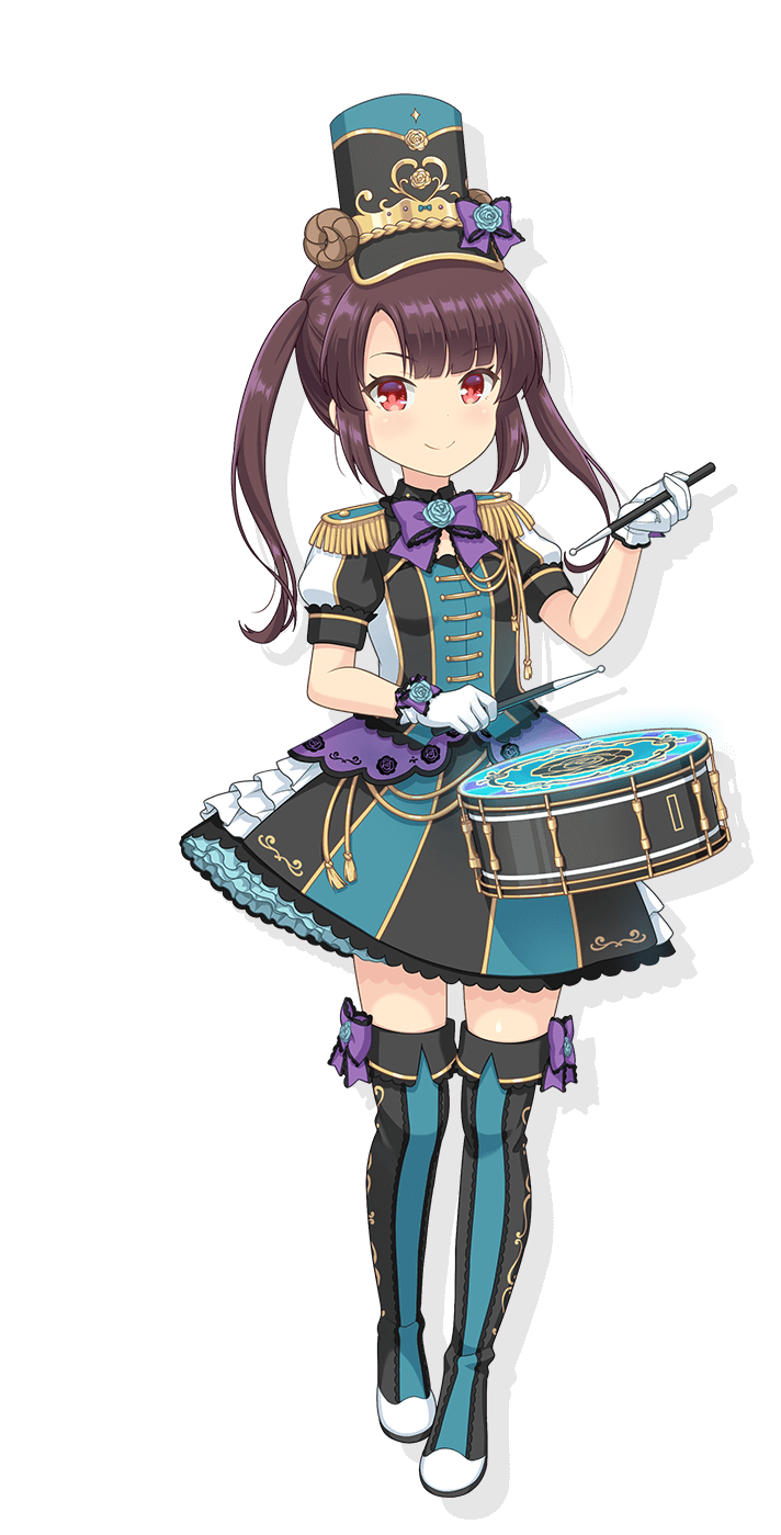 1girl, aqua_footwear, aqua_shirt, aqua_skirt, band_uniform, black_footwear, black_hat, boots