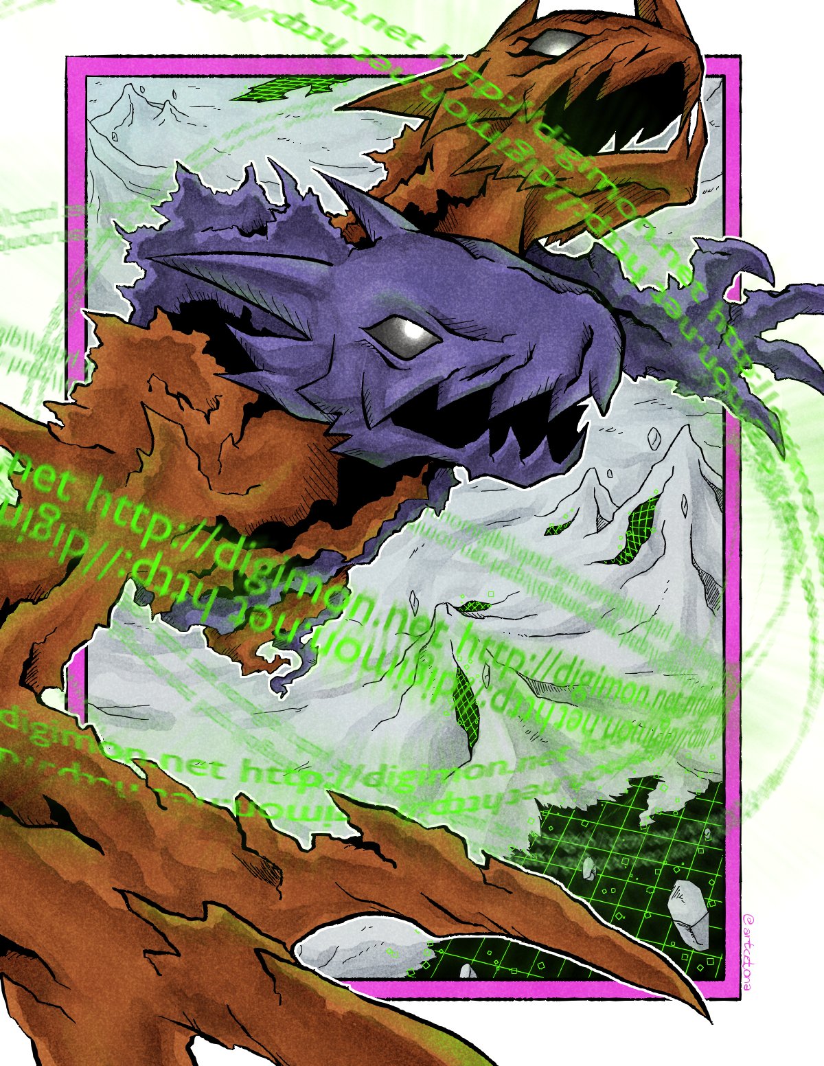 artcetona, border, digimon, digimon_(creature), dragon, highres, kaiju, monster