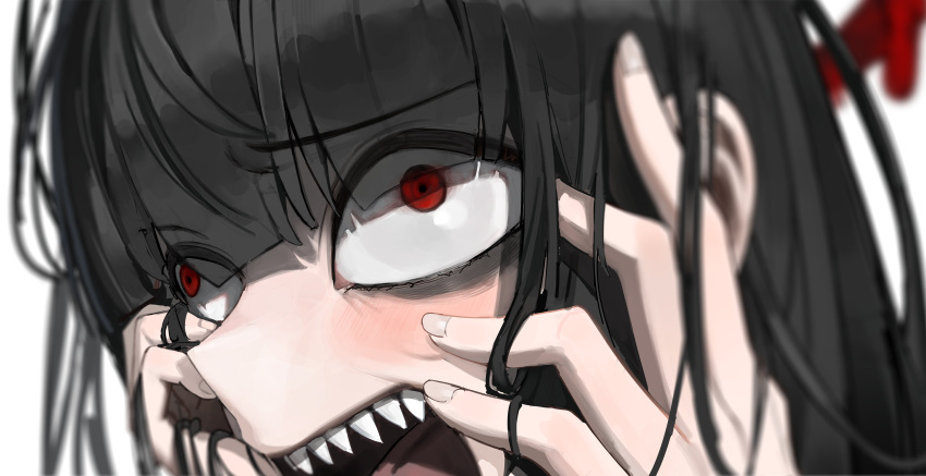 1girl, absurdres, bags_under_eyes, black_hair, blood, blood_halo, blue_archive, blurry