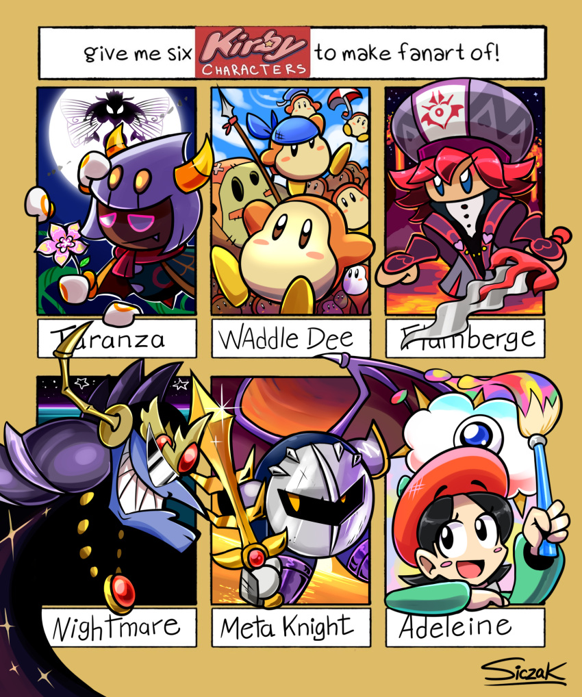 3girls, adeleine, armor, bandana, bandana_waddle_dee, bat_wings, beret, black_hair