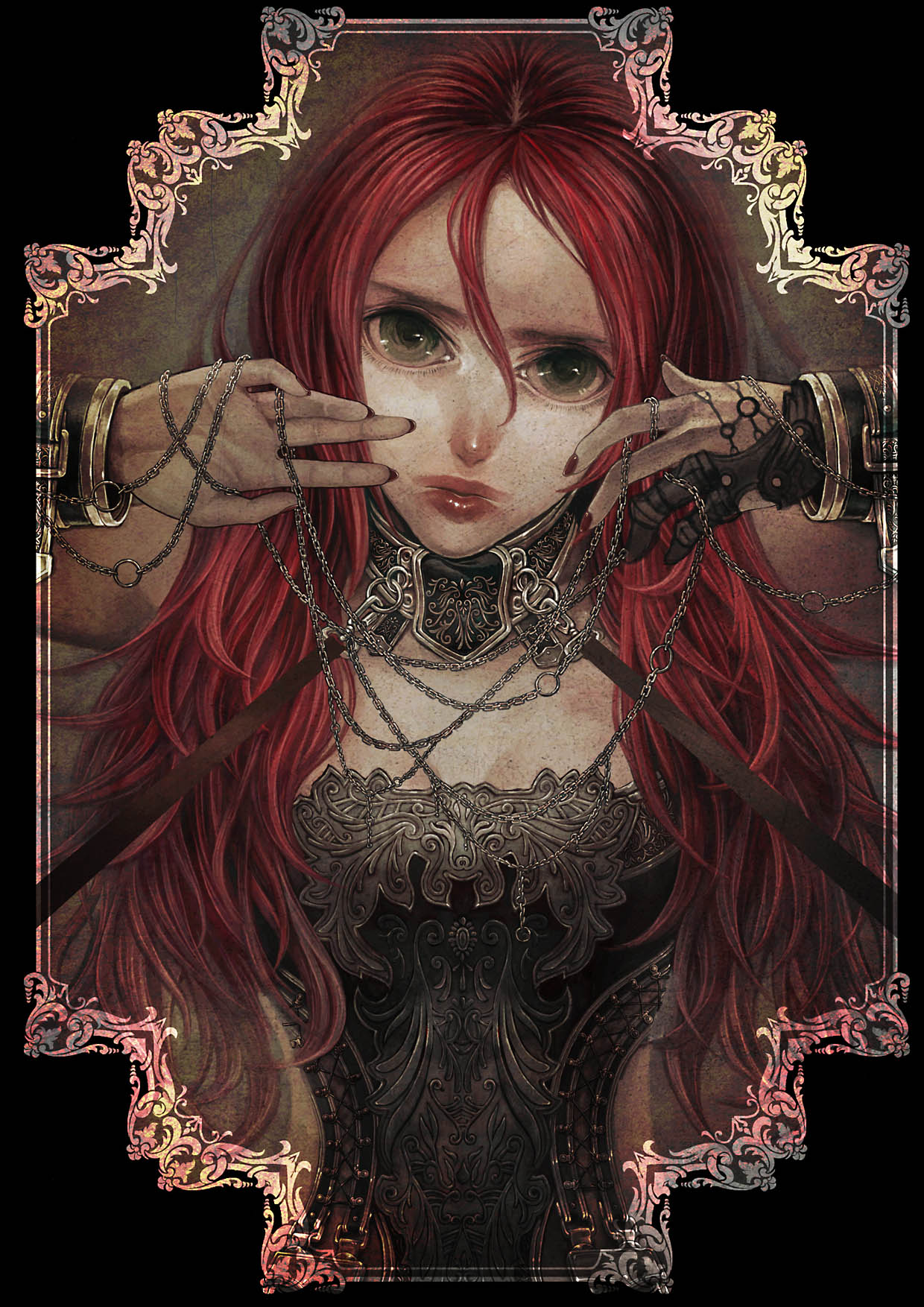 azuma_yuuhi, bad_id, chain, chains, green_eyes, highres, jewelry, long_hair