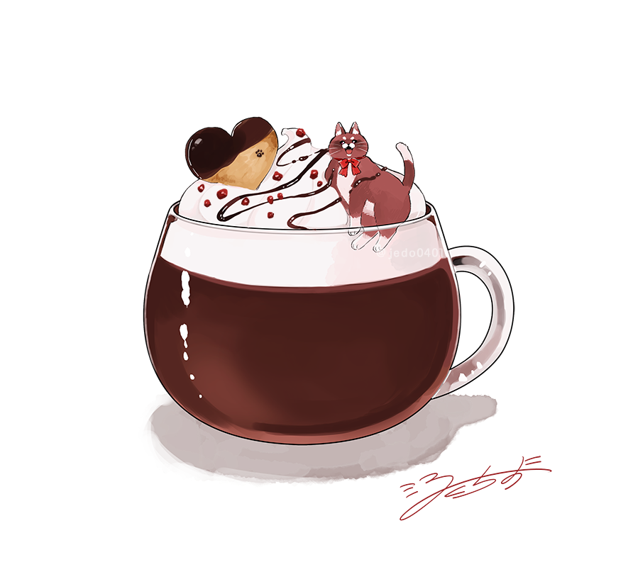 cat, chocolate, chocolate_syrup, cookie, food, food_focus, glass_mug, hakuchizu