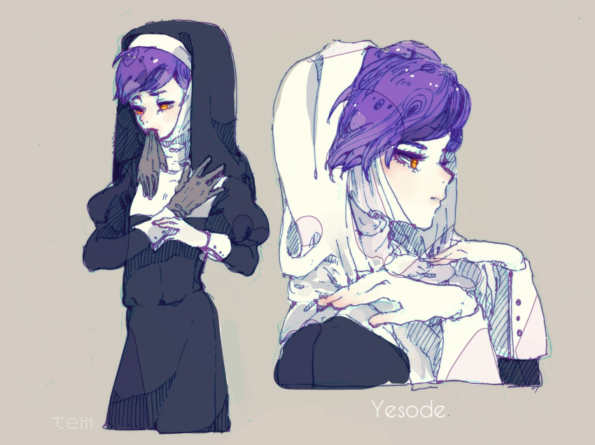 1boy, alternate_costume, artist_name, bandaged_neck, bandages, black_dress, black_veil, buttons