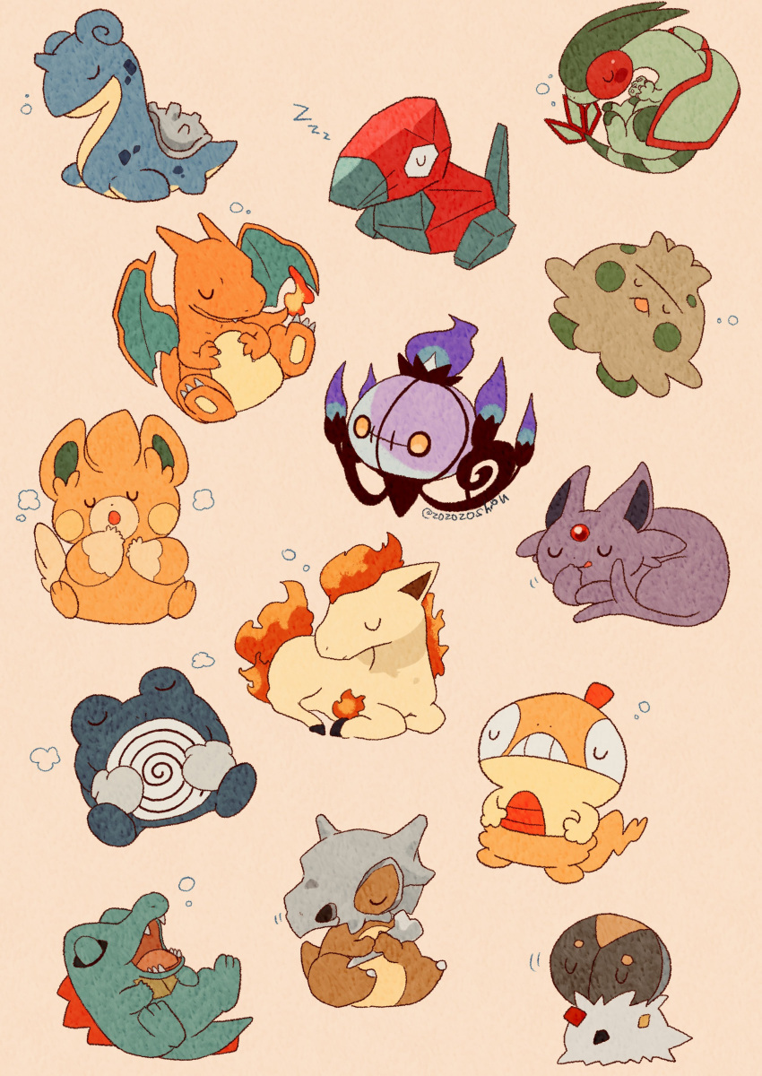 absurdres, chandelure, charizard, closed_mouth, commentary_request, cubone, espeon, flygon