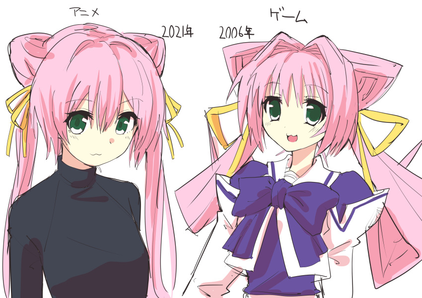 1girl, :3, absurdres, bow, double_bun, green_eyes, hair_bun, hair_ears