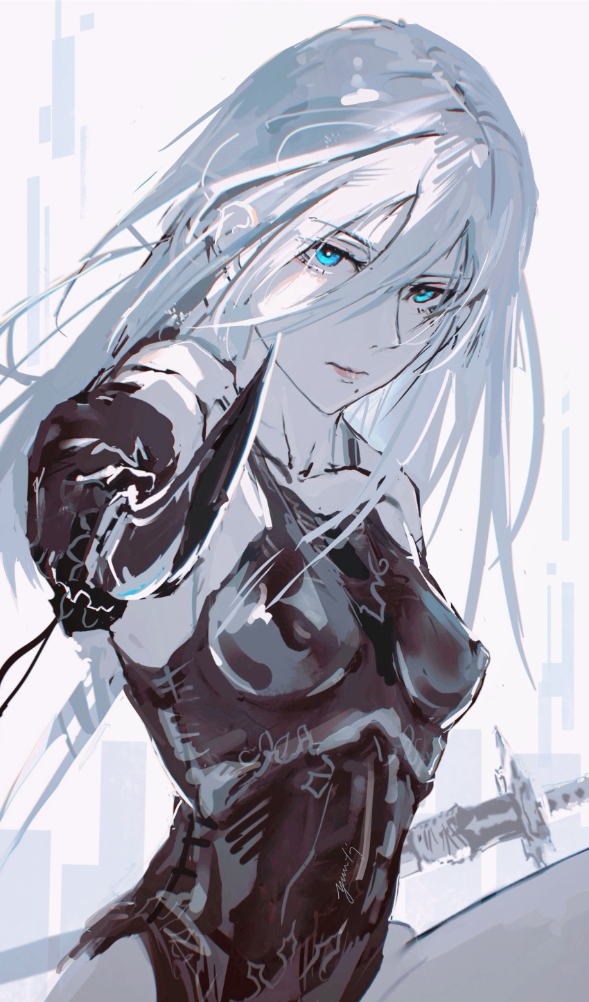 1girl, a2_(nier:automata), absurdres, android, breasts, collarbone, covered_nipples, highres