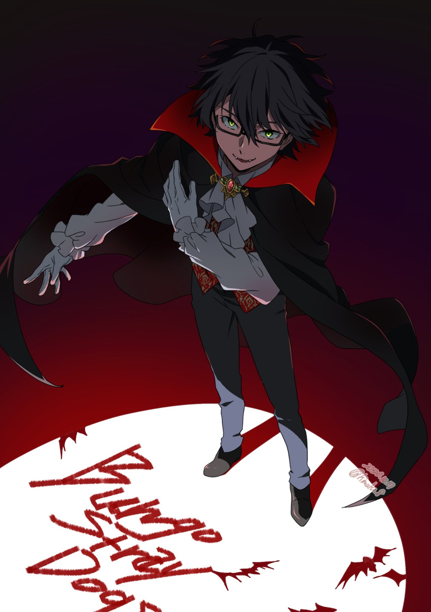 1boy, ascot, black_cape, black_hair, bungou_stray_dogs, cape, copyright_name, dated