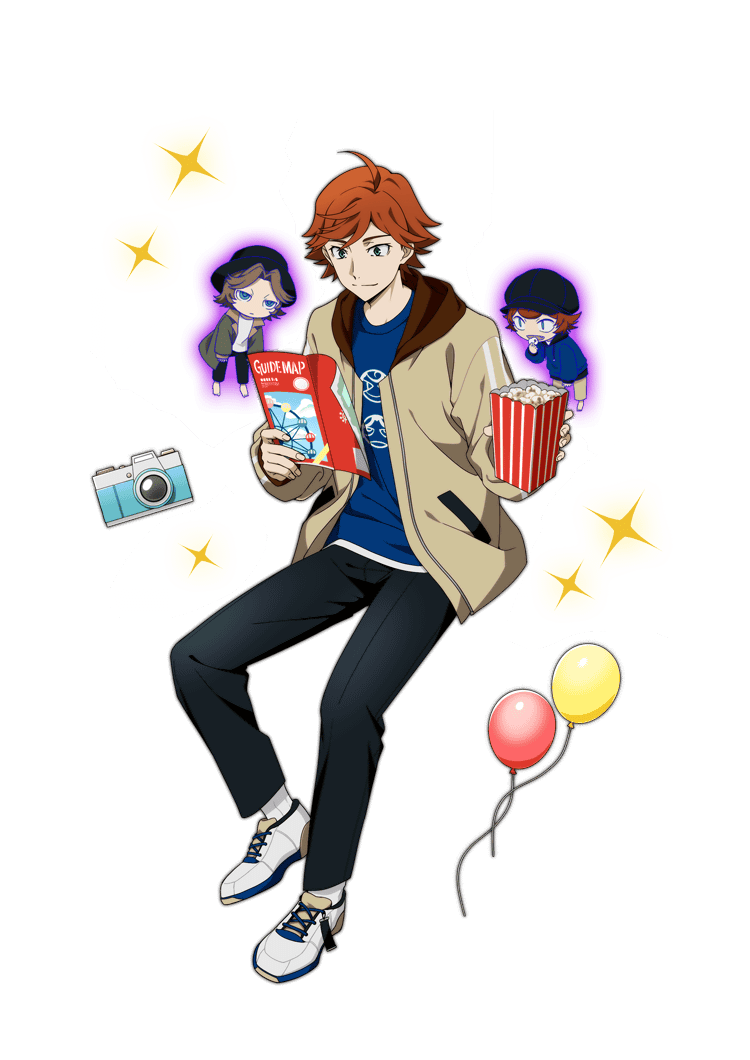 3boys, ahoge, balloon, black_pants, blue_shirt, brown_hair, bungou_stray_dogs, camera